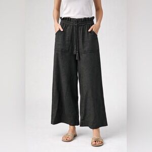 House of Harlow Black Linen Blend Trouser Pants Elastic Waist XS